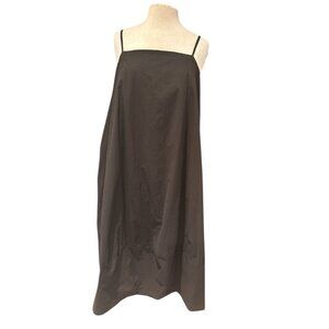 Self Contrast Black Cotton Midi Slip Dress Adjustable Straps Womens L